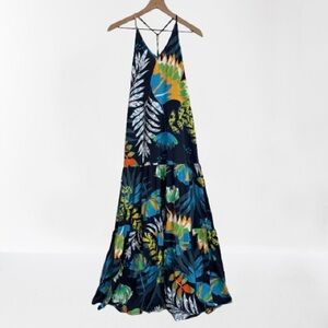 Maaji Blue Tropical Floral Print Tiered Maxi Beach Dress